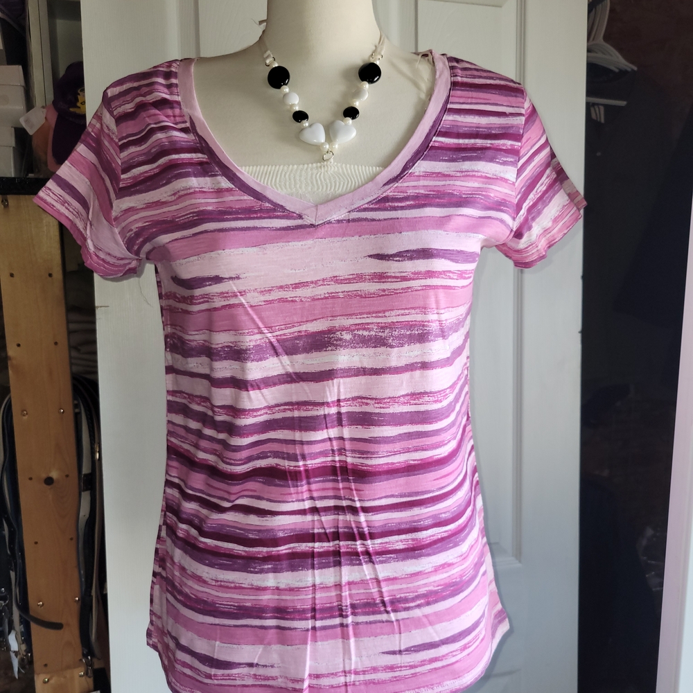 Striped Pink and Purple Junior Fit  Women's T Shirt